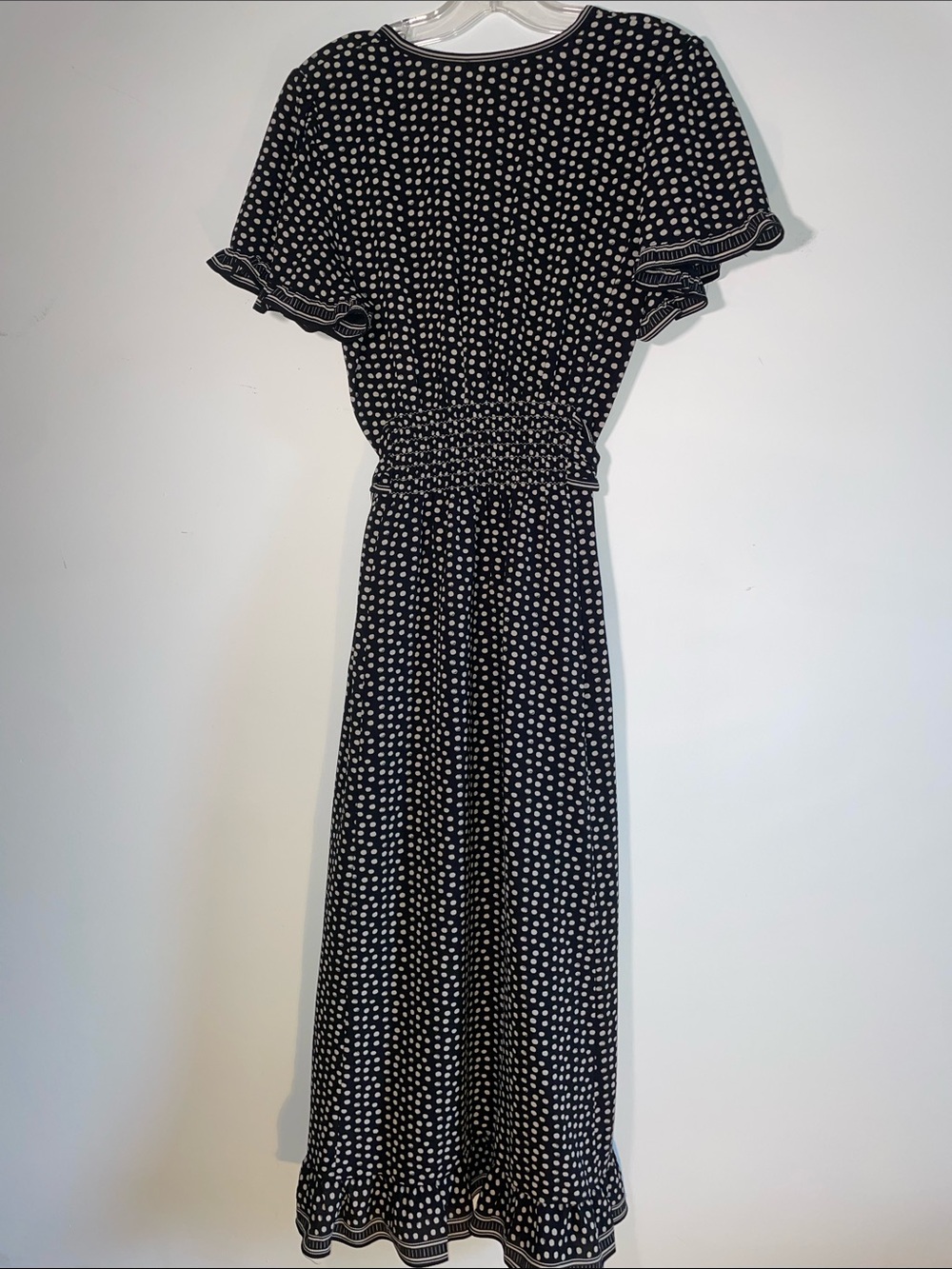 Max Studio Black and White Polka Dot Wrap Maxi Dress with Pockets - Picture 3 of 7